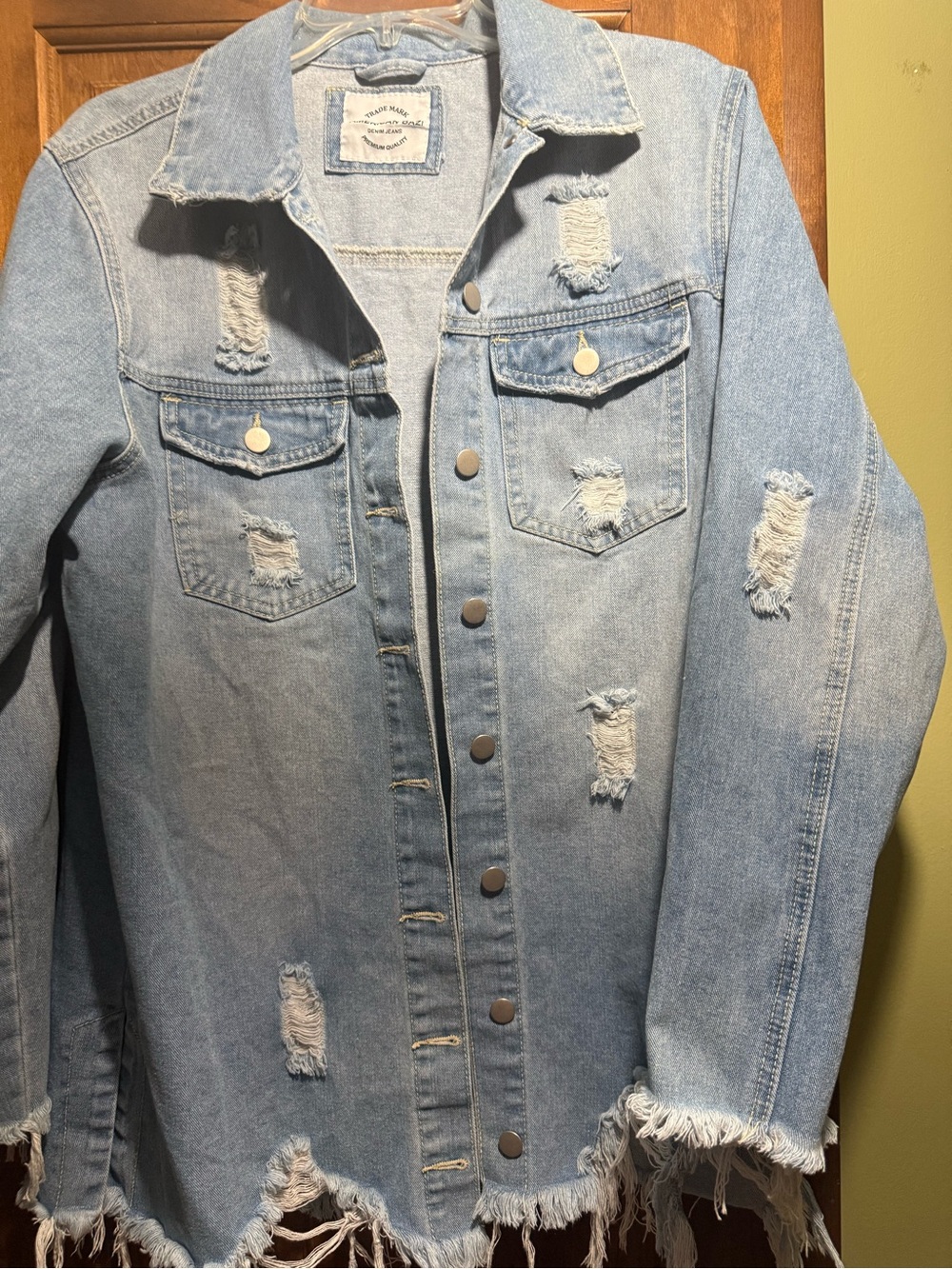 Trademark American Bazi Distressed Light Blue Denim Jacket - Women L